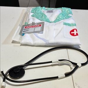 Kids Doctor Costume with Stethoscope - White and Green